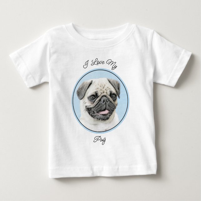 Mops Malerei - Niedliche Original Hunde Kunst Baby T-shirt (Vorderseite)