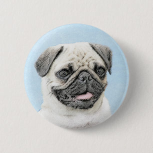Mops Malerei - Niedliche Original Hunde Kunst Button