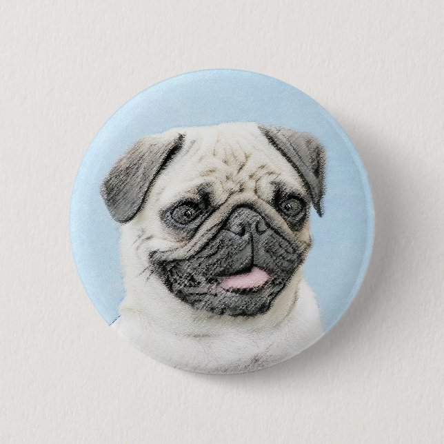Mops Malerei - Niedliche Original Hunde Kunst Button (Vorderseite)