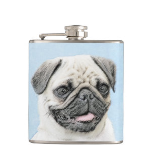 Mops Malerei - Niedliche Original Hunde Kunst Flachmann