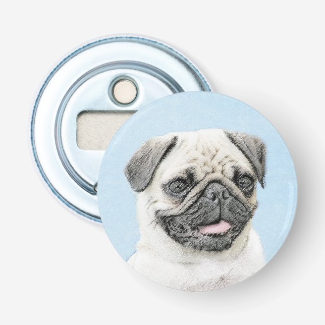 Mops Malerei - Niedliche Original Hunde Kunst Flaschenöffner (Vorderseite)