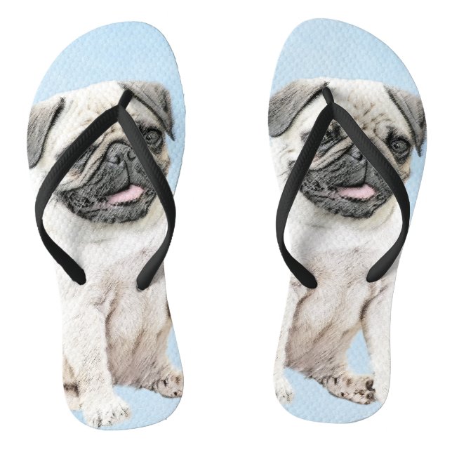 Mops Malerei - Niedliche Original Hunde Kunst Flip Flops (Fußbett)