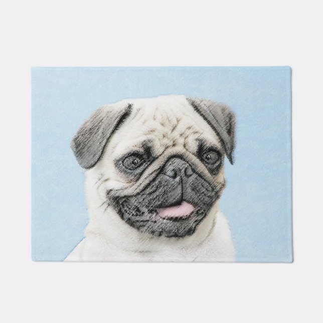 Mops Malerei - Niedliche Original Hunde Kunst Fußmatte (Vorderseite)