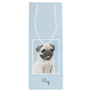 Mops Malerei - Niedliche Original Hunde Kunst Geschenktüte Für Weinflaschen