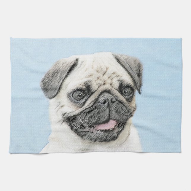 Mops Malerei - Niedliche Original Hunde Kunst Geschirrtuch (Horizontal)