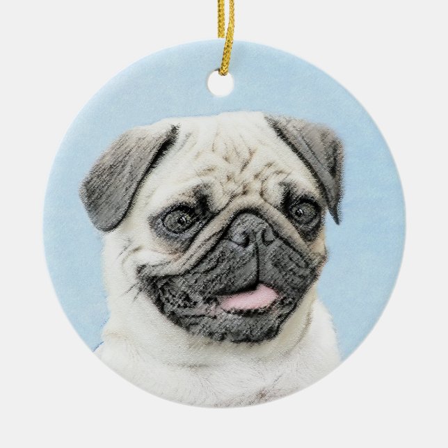 Mops Malerei - Niedliche Original Hunde Kunst Keramik Ornament (Vorne)