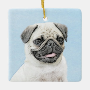 Mops Malerei - Niedliche Original Hunde Kunst Keramikornament