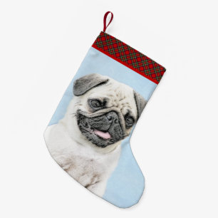 Mops Malerei - Niedliche Original Hunde Kunst Kleiner Weihnachtsstrumpf