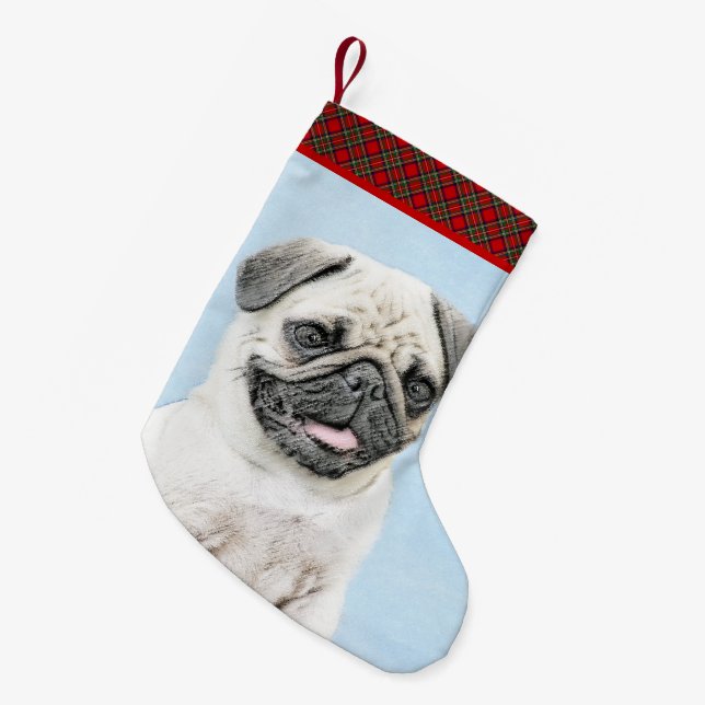 Mops Malerei - Niedliche Original Hunde Kunst Kleiner Weihnachtsstrumpf (Vorderansicht (hängend))