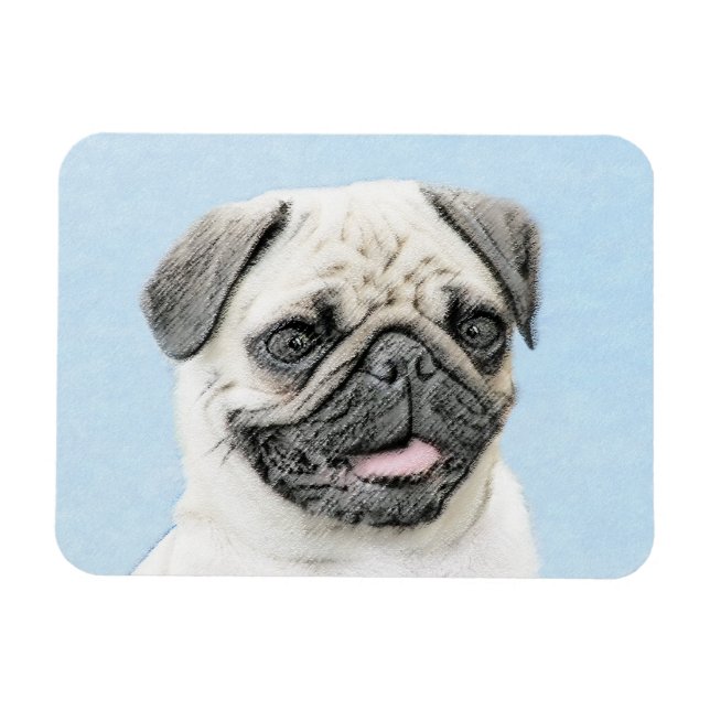 Mops Malerei - Niedliche Original Hunde Kunst Magnet (Horizontal)