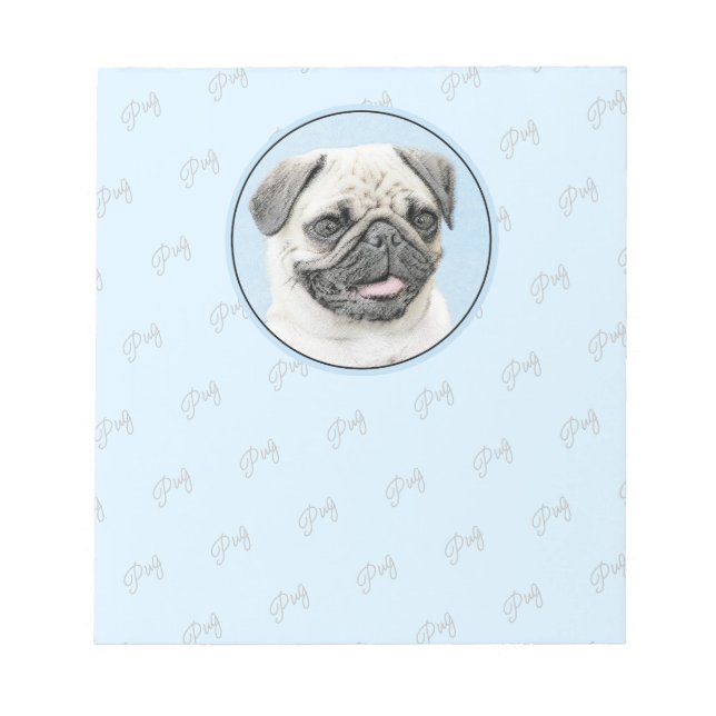 Mops Malerei - Niedliche Original Hunde Kunst Notizblock (Vorderseite)