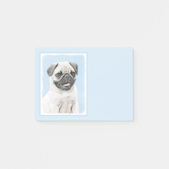 Mops Malerei - Niedliche Original Hunde Kunst Post-it Klebezettel (Vorderseite)