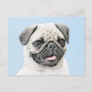 Mops Malerei - Niedliche Original Hunde Kunst Postkarte