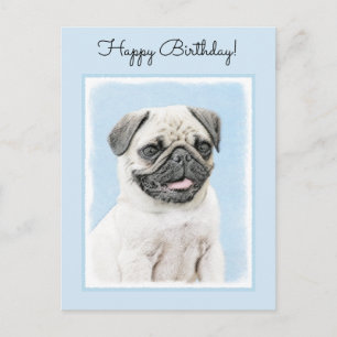 Mops Malerei - Niedliche Original Hunde Kunst Postkarte