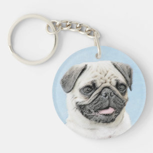Mops Malerei - Niedliche Original Hunde Kunst Schlüsselanhänger