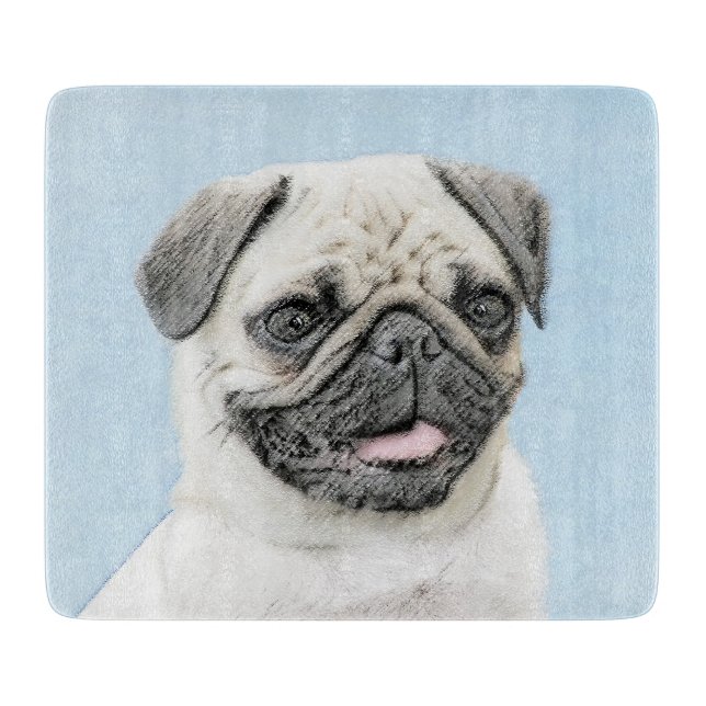 Mops Malerei - Niedliche Original Hunde Kunst Schneidebrett (Vorderseite)