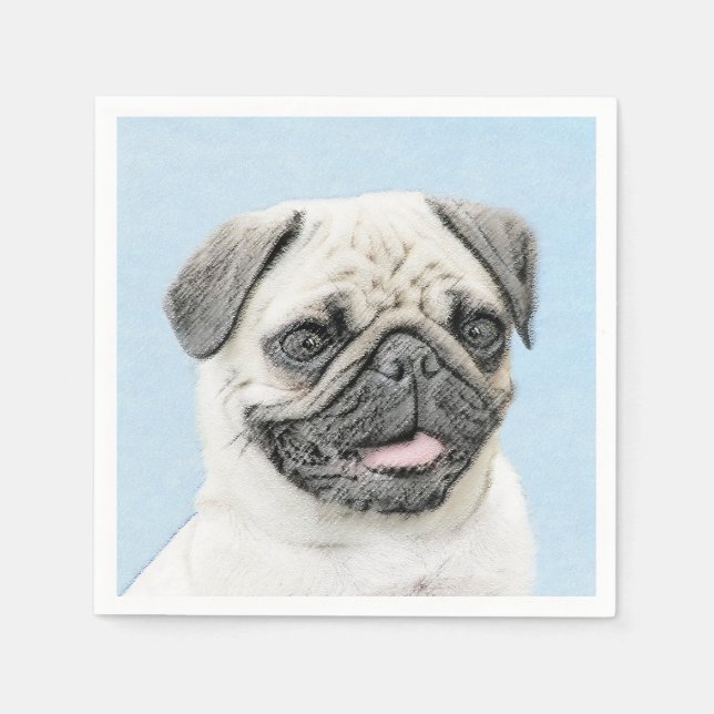 Mops Malerei - Niedliche Original Hunde Kunst Serviette (Vorderseite)