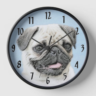 Mops Malerei - Niedliche Original Hunde Kunst Uhr