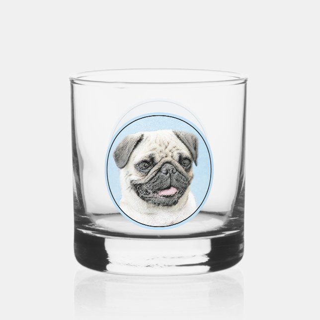 Mops Malerei - Niedliche Original Hunde Kunst Whiskyglas (Vorderseite)