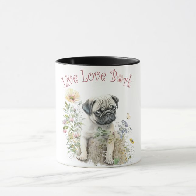 Mops-Mama Blumen Tasse (Zentrum)