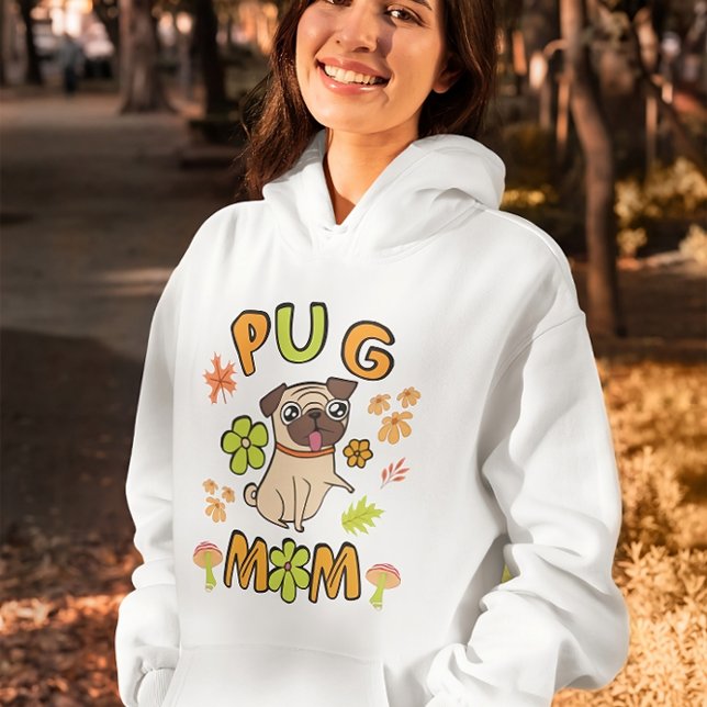 Mops Mama, Herbstfarben, fallende Blätter und Blum Hoodie (Von Creator hochgeladen)