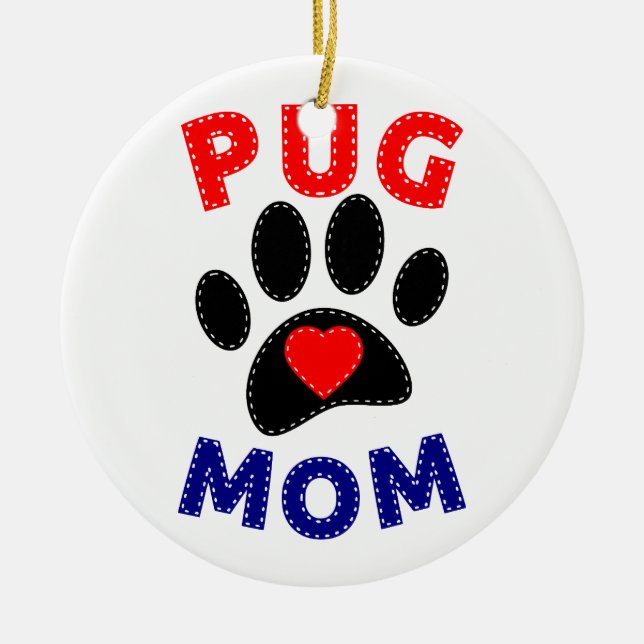 Mops Mama Hunde Mama Zeichnend Keramik Ornament (Vorne)