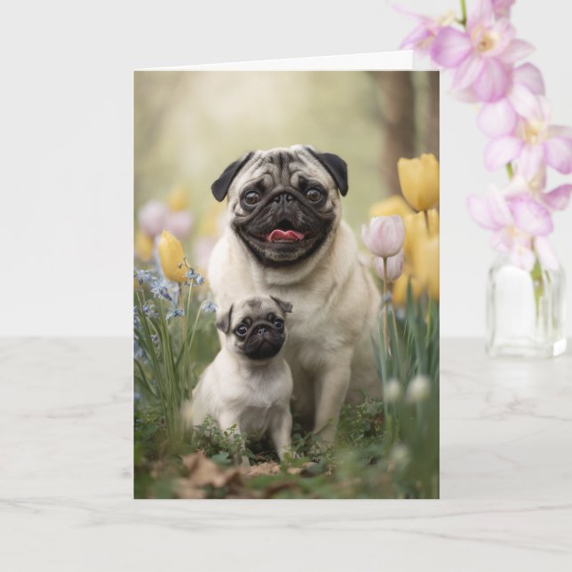 Mops-Mama Muttertagsliebe Karte (Orchidee)