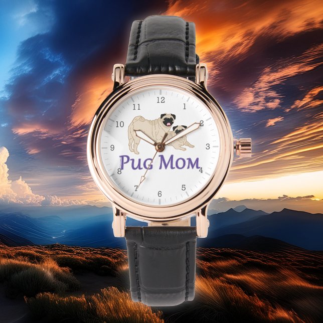 Mops Mama Pair Fawn Möpsen Stilvoll Armbanduhr (Choose from a variety of watch and band styles on this Pug Mom watch.)