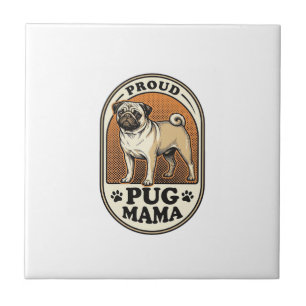 Mops-Mama-Shirt Vintage-Gravur Hunde-Liebhaber Gra Fliese