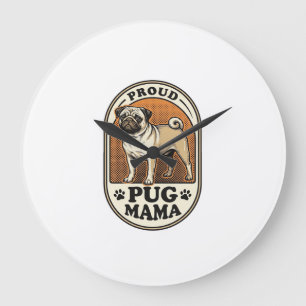 Mops-Mama-Shirt Vintage-Gravur Hunde-Liebhaber Gra Große Wanduhr