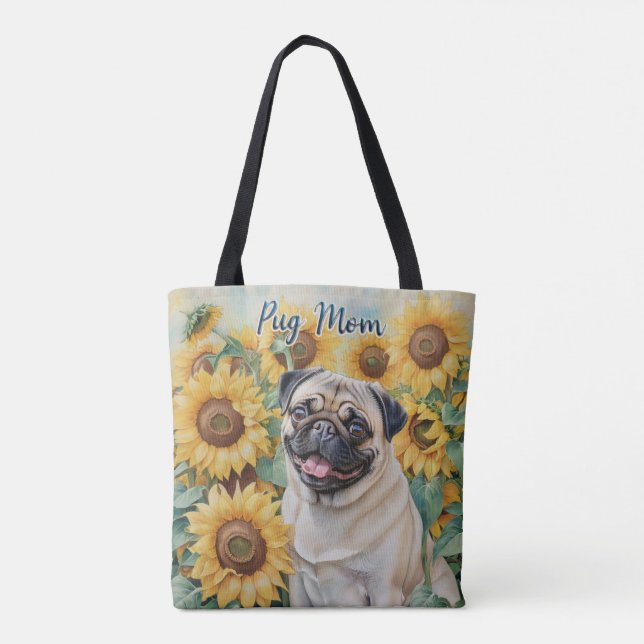 Mops Mama Sonnenblumen Umfassende Drucktasche (Rückseite)