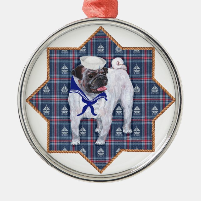 Mops-Matrose Silbernes Ornament (Vorne)