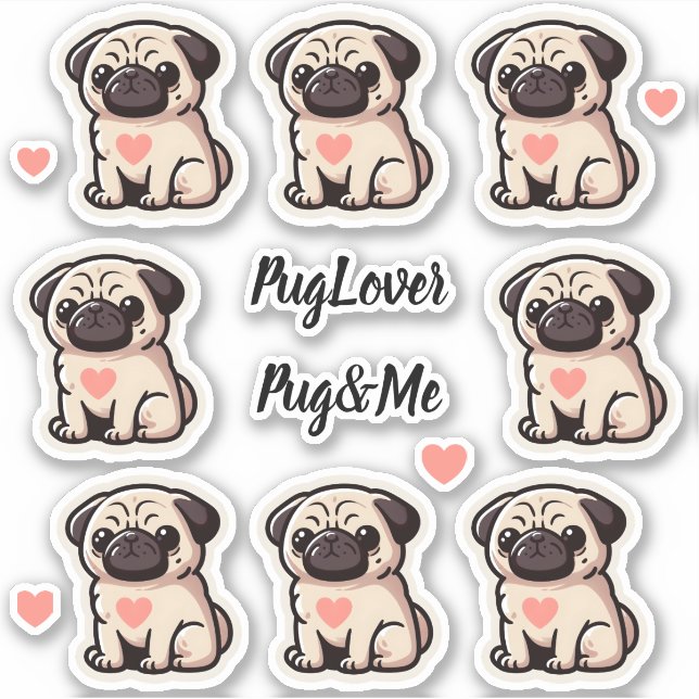 Mops&Me Set von Stickern Aufkleber (Vorderseite)