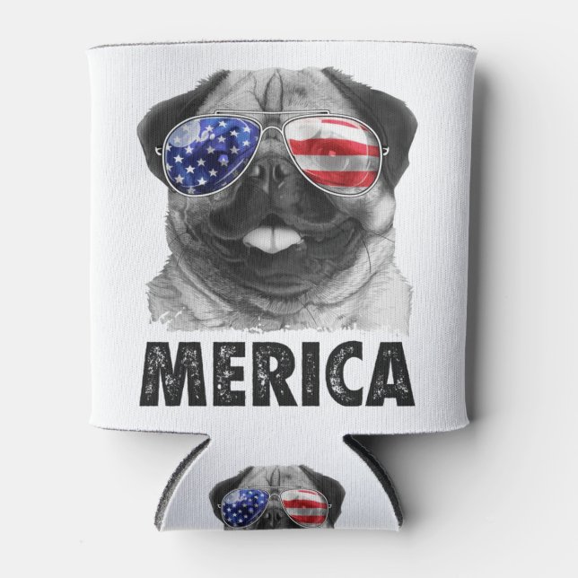 Mops Merica 4. Juli Shirt für Männer Frauen Jungen Dosenkühler (Vorderseite)