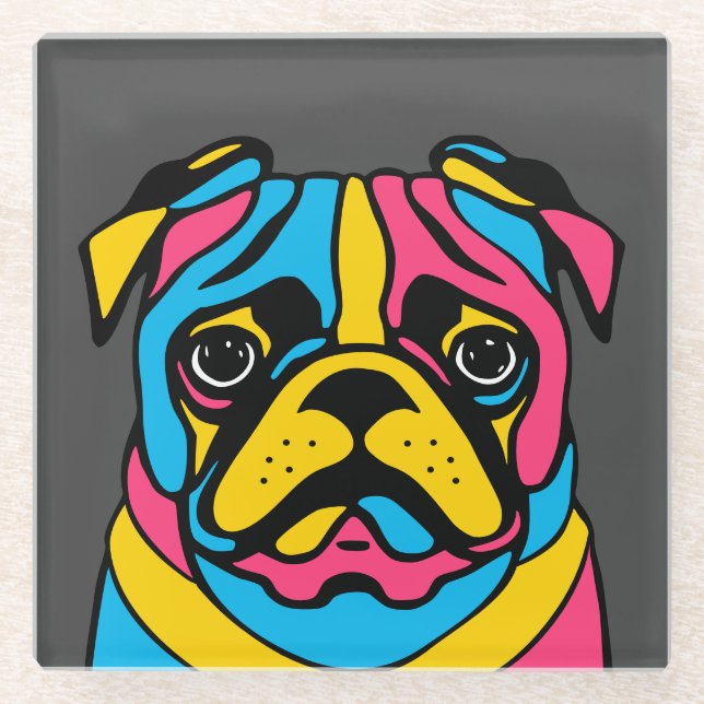 Mops mit 3 Tönen Glasuntersetzer (Vorderseite)