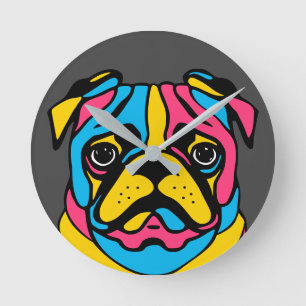 Mops mit 3 Tönen Runde Wanduhr