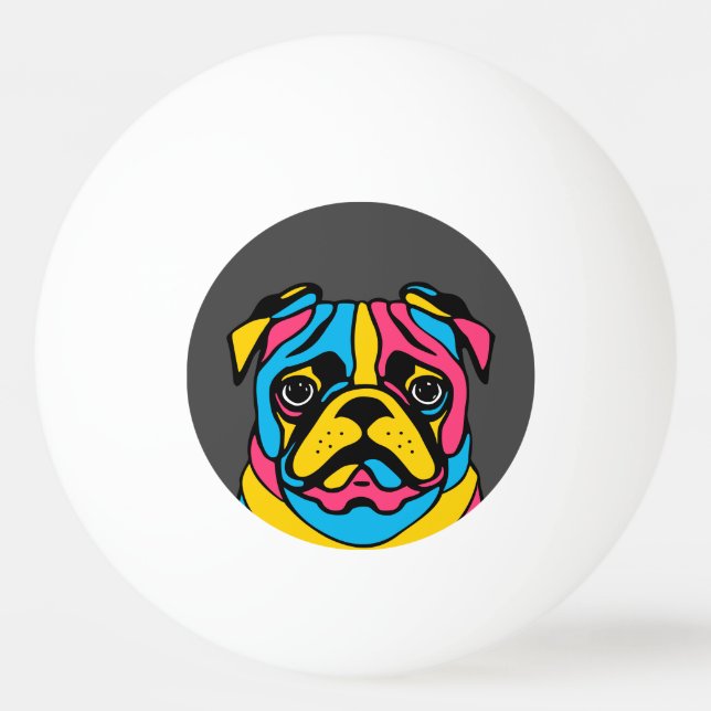 Mops mit 3 Tönen Tischtennisball (Vorderseite)