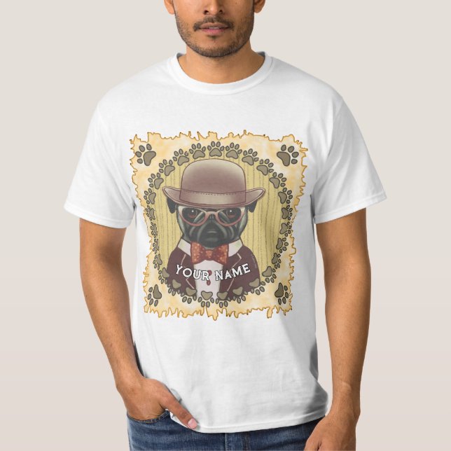 Mops mit Brille T-Shirt (Vorderseite)