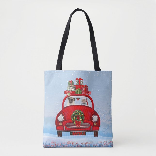 Mops mit dem Weihnachtsmann im Auto (Vorderseite)