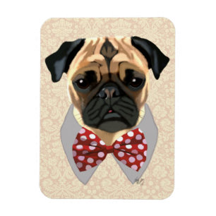 Mops mit der Krawatte "Rot und Weiß" Magnet