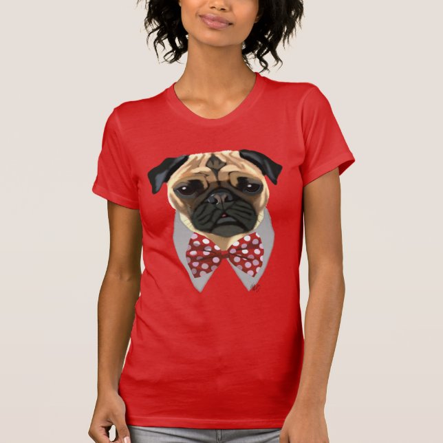 Mops mit der Krawatte "Rot und Weiß" T-Shirt (Vorderseite)
