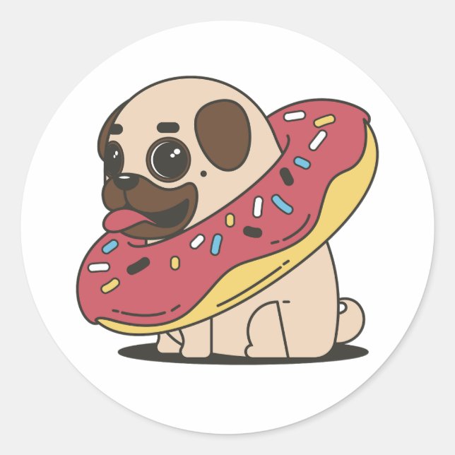 Mops mit Donut Runder Aufkleber (Vorderseite)