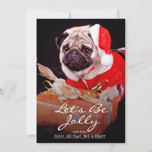 Mops mit einer Weihnachtsmannmütze Feiertagskarte