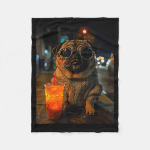 Mops mit Eiskaffee Fleecedecke