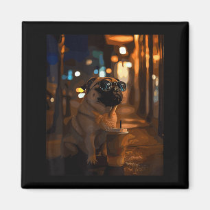 Mops mit Eiskaffee Magnet