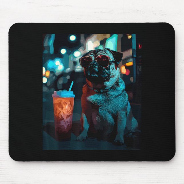 Mops mit Eiskaffee  Mousepad (Vorne)