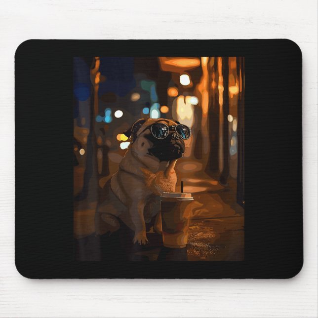 Mops mit Eiskaffee  Mousepad (Vorne)