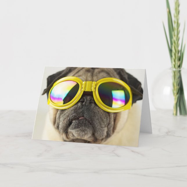 Mops mit Goggles Karte (Vorderseite)