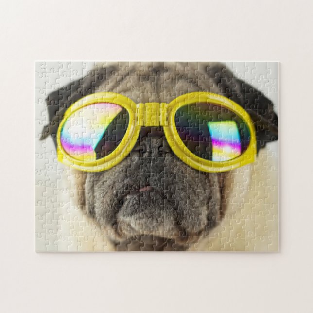 Mops mit Goggles Puzzle (Horizontal)