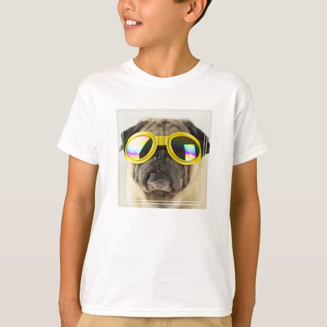 Mops mit Goggles T-Shirt (Vorderseite)